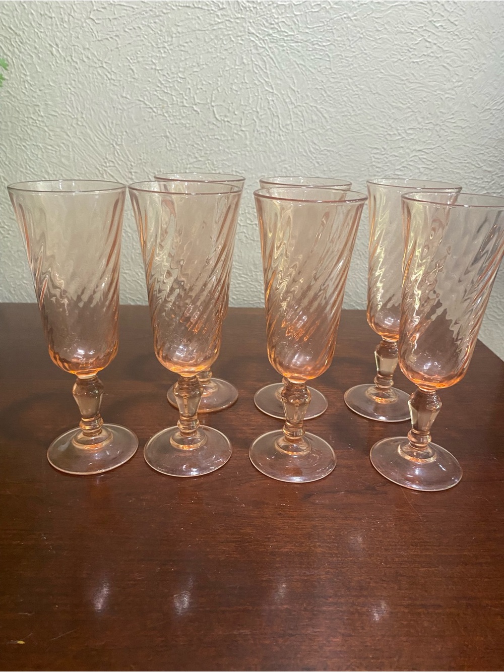 Vintage, Set of 7, Luminarc ROSALINE Champagne Flutes, Made in France